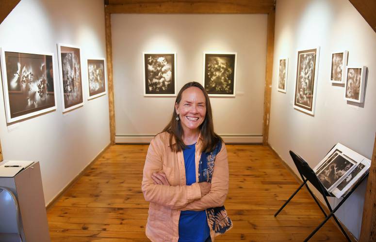 Madge Evers with her show “Madge Evers: The New Herbarium” that is on display at Salmon Falls Gallery in Shelburne Falls until Oct. 28.