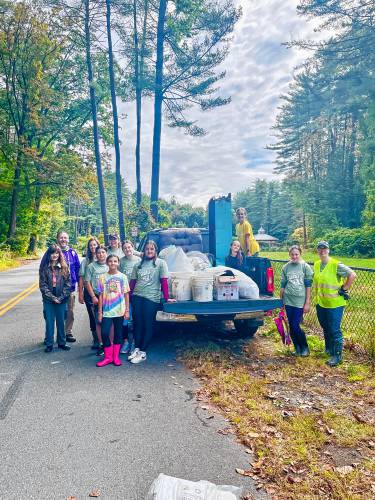 Girl Scout Troop 64980 cleaned up the watershed area on Eunice Williams Drive in Greenfield on Saturday. They pulled out a couch, a metal cabinet and more than 100 pounds of trash, along with 15 dozen bottles and cans. This is the sixth year they participated.