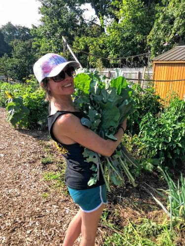 Becca Rideout enjoys gardening with her family, both at their School Street home in Greenfield and at the Pleasant Street Garden.