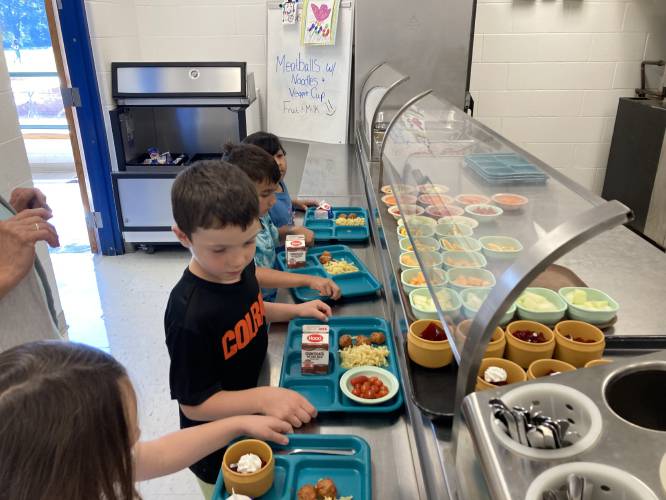 Children get lunch at Colrain Central School.