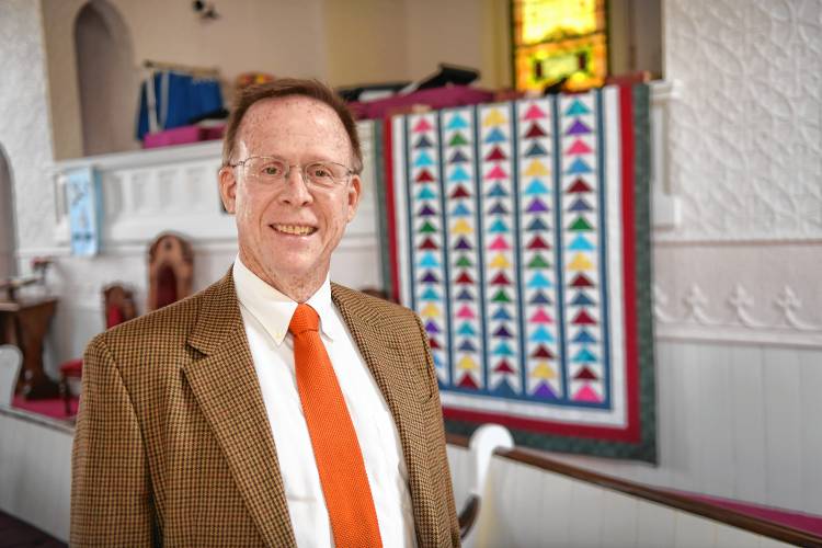 The Rev. Randy Calvo in the First Congregational Church of Sunderland, United Church of Christ.