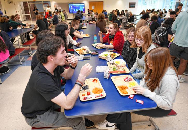 Students enjoy lunch at Ralph C. Mahar Regional School in Orange on Monday.