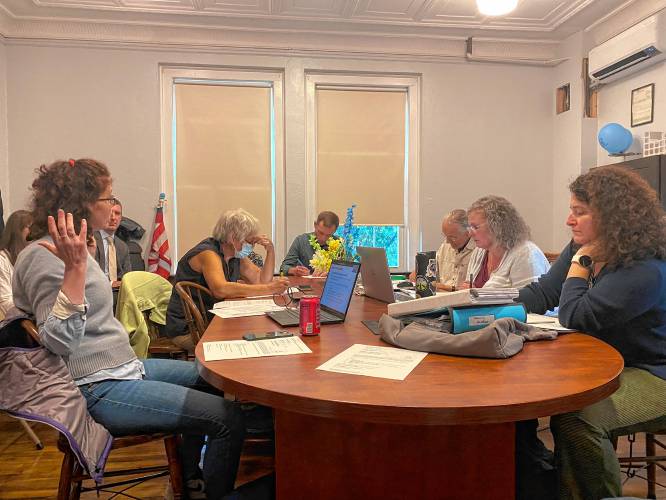 The Northfield Planning Board, pictured Tuesday, continued the public hearing for a proposed agrivoltaic solar array on Pine Meadow Road to Oct. 24.