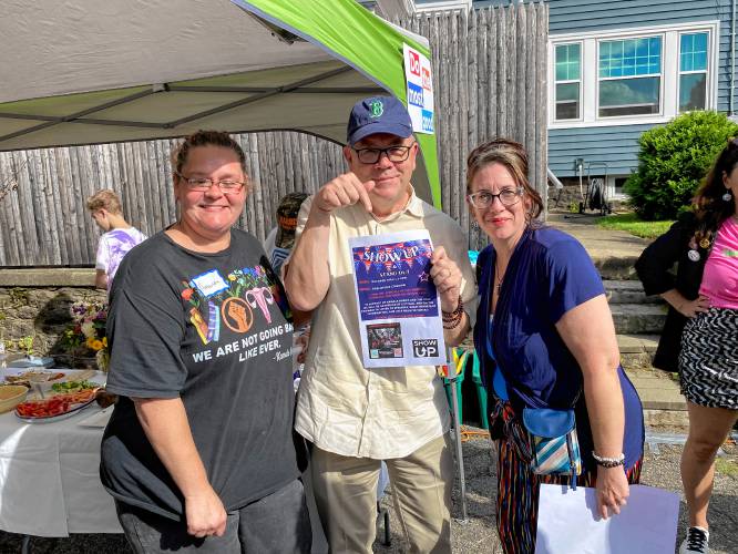 Amanda Brown, left, and Ashleigh Young, seen here with U.S. Rep. Jim McGovern, have planned a “Show Up and Stand Out” event for the Greenfield Common on Oct. 19 to advocate for the Democratic Party and its principles ahead of the November election.