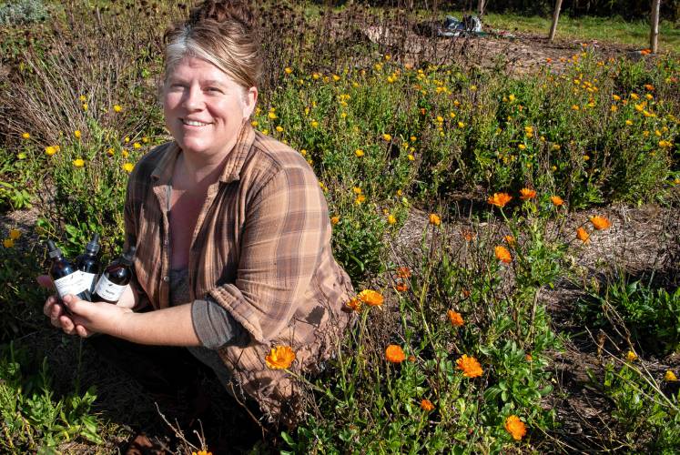 Anne Wagner, owner of Blue Crow Botanicals, in her gardens in Greenfield.