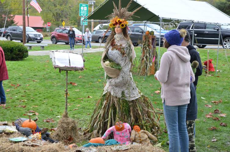 Scarecrows on display at the 2023 Scarecrow in the Park in Bernardston. The 20th annual event returns Saturday, Oct. 19, and Sunday, Oct. 20.