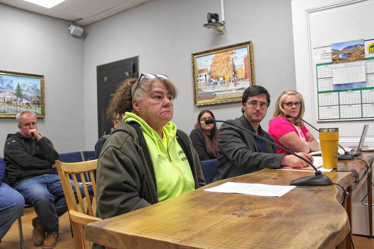 Animal Control Officer Jennifer Arsenault, left, came before the Orange Selectboard last week to lobby for an animal control bylaw. To her left are Town Administrator Matthew Fortier and Administrative Assistant Brianne Bruso.