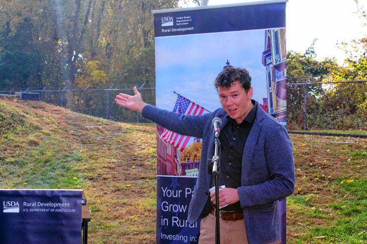 Town Administrator Walter Ramsey speaks about Montague’s wastewater infrastructure needs at the Montague Clean Water Facility on Wednesday.