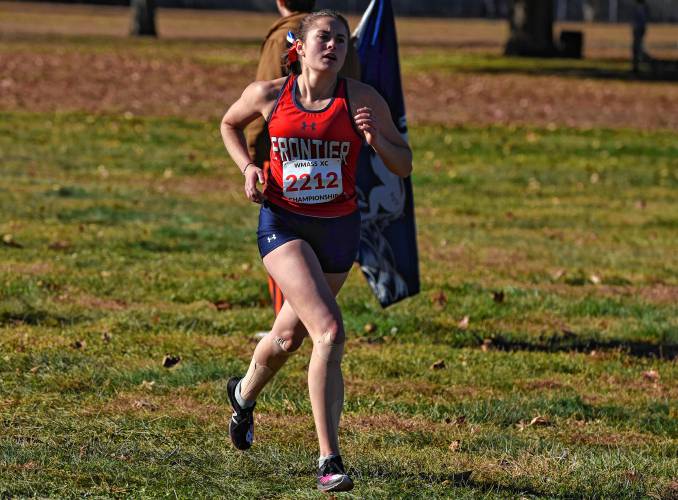 Frontier’s Sylvie DiBartolomeo runs to a second place finish in the girls race at the Western Mass. Class B Cross Country Championships on Sunday at Stanley Park in Westfield.