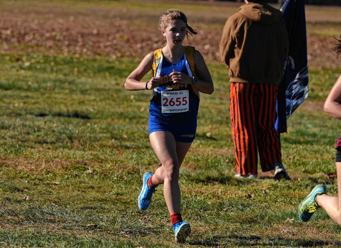 Mohawk Trail’s Anya Read moves through the course in the girls race at the Western Mass. Class B Cross Country Championships on Sunday at Stanley Park in Westfield.