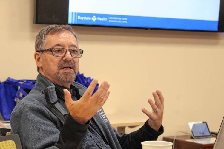 Dr. Robert Baldor, chair and professor of family medicine at UMass Chan Medical School, speaks at a roundtable with state legislators Friday morning.