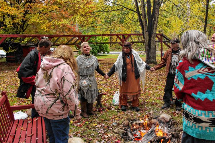 A group of people with Indigenous ancestry met for a ceremony recognizing the history of the Indian Plaza and powwow grounds in Charlemont earlier this month.