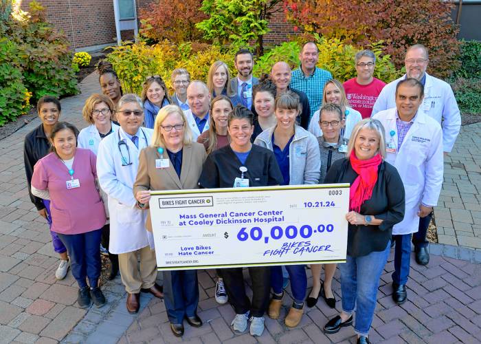 Bikes Fight Cancer presented a $60,000 donation to the Mass General Cancer Center at Cooley Dickinson Hospital last weekend, as the nonprofit organization began distributing some of the funds it has raised throughout the year.