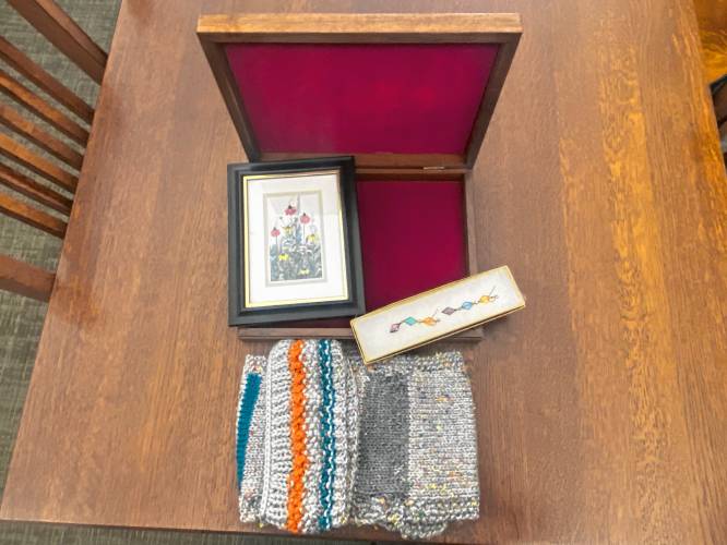 A sampling of items up for auction during the Friends of the Sunderland Public Library’s annual fall auction, which features items from local craftspeople and businesses.