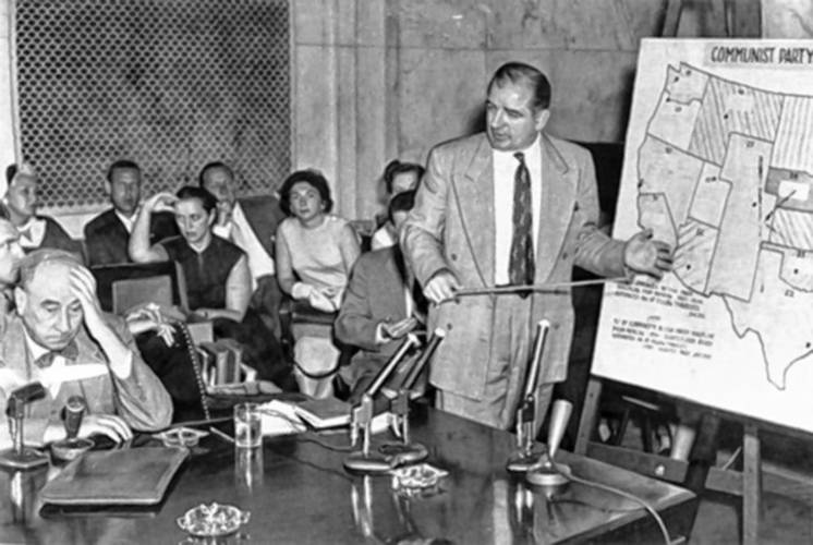 Chief counsel representing the U.S. Army Joseph Welch, left, with Sen. Joeseph McCarthy of Wisconsin at the Senate Subcommittee on Investigations’ McCarthy-Army hearings on June 9, 1954.