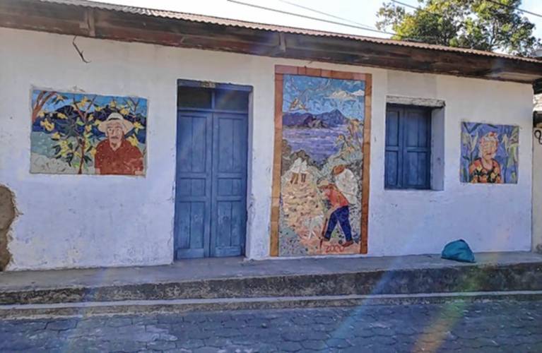 Three mosaics created by Cindy Fisher on previous trips to Guatemala.