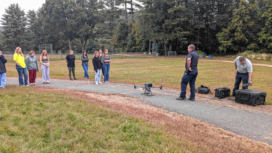 The Greenfield Fire Department drone team shows MTRS students how their drone works.