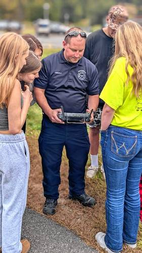 The Greenfield Fire Department drone team shows MTRS students how their drone works.