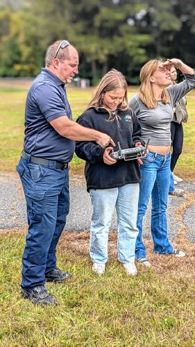 The Greenfield Fire Department drone team shows MTRS students how their drone works.