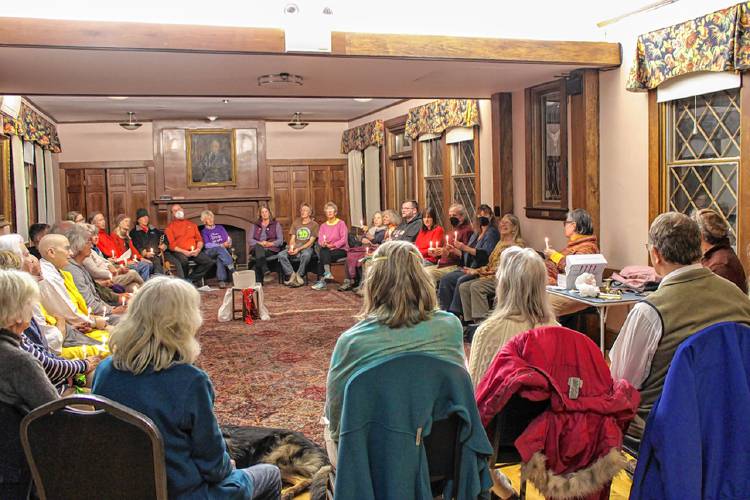 More than 25 people gathered in the Whiteman Room at the Episcopal Church of Saints James and Andrew in Greenfield on Monday evening for a pre-election prayer gathering organized by the Interfaith Council of Franklin County.