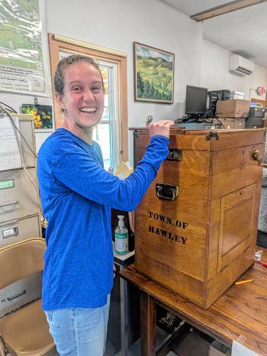 Kyra Cressotti experiences her first time voting in Hawley on Tuesday.