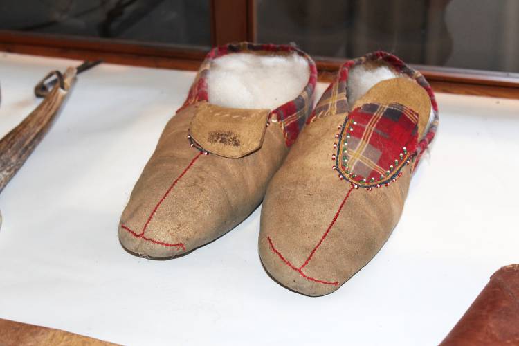 Moccasin slippers on display at the Ashfield Historical Museum