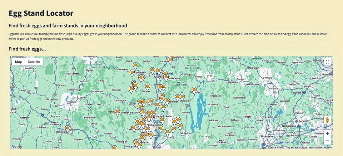 Egglister maps out farm stands across Franklin and Hampshire counties where customers can find fresh eggs.