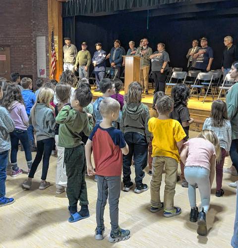 Members of the Kennedy-Chamberlain Veterans of Foreign Wars Post 8503 in Shelburne Falls visited Buckland-Shelburne Elementary School on Friday for a Veterans Day celebration. Though participation in veterans service organizations has waned considerably, group leaders in Franklin County say membership remains strong.