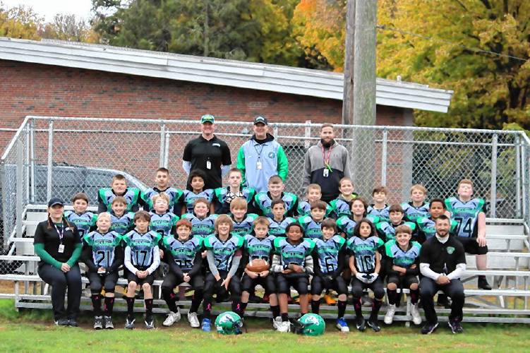 The Franklin County Junior Bulldogs after beating South Hadley in the Super Bowl on Saturday at Agawam High School. 