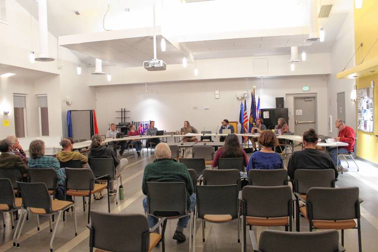 Members of the Greenfield Planning Board and the Economic Development Committee discuss housing amendments during a joint public hearing Thursday at the John Zon Community Center.