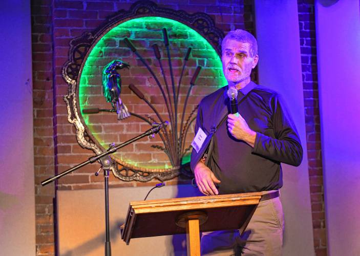 Alden Booth, owner of The People’s Pint and former Franklin County Community Development Corporation board member, speaks during the Franklin County CDC’s 45th annual meeting at Hawks & Reed Performing Arts Center in Greenfield on Wednesday.