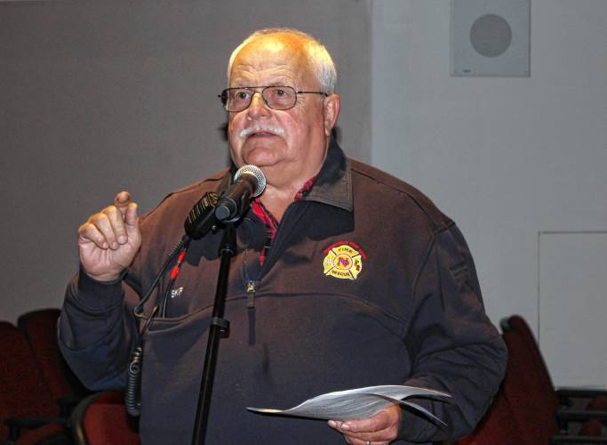 Northfield Fire Chief Floyd “Skip” Dunnell III comments on a Special Town Meeting warrant article asking residents if they agree to purchase the facility at 46 Northfield Road (Route 10) in Bernardston for the new home of Northfield EMS.