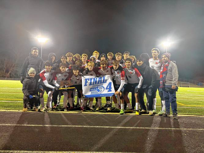 The Frontier boys soccer team after beating host Tyngsborough, 1-0, in the MIAA Div. 4 quarterfinals on Thursday. 