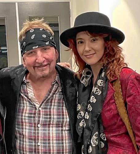 Shelburne Falls native K.L. Doty, right, poses with musician Jack Russell, the original frontman of the band Great White. Doty has penned “The True Tale of Mista Bone: A Rock + Roll Narrative,” a deeply personal account of Russell, who died in August.