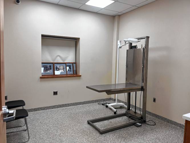 One of the animal exam rooms at the new veterinary science building at Franklin County Technical School.