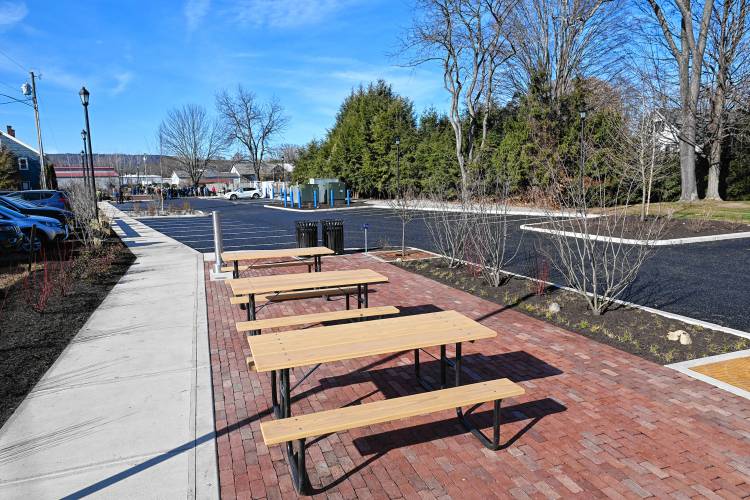 The picnic area in the new Leary Lot in the center of South Deerfield.