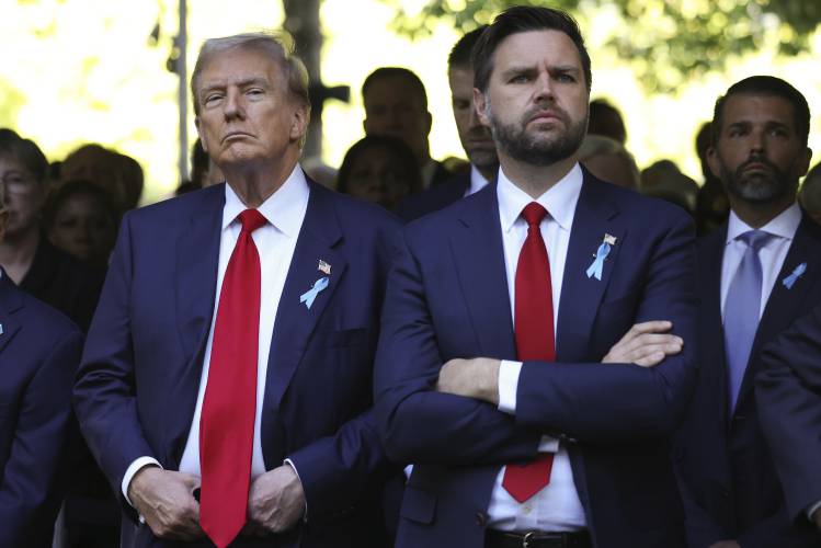 Donald Trump and Sen. J.D. Vance attend the ceremony on the 23rd anniversary of the Sept. 11, 2001 attacks  in New York.