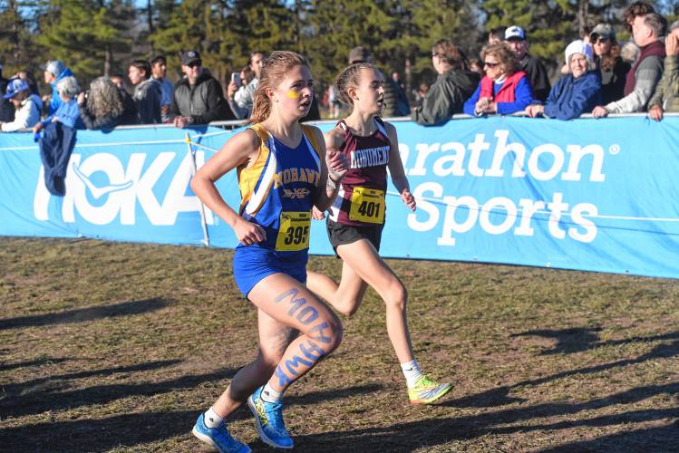 Mohawk Trail’s Anya Read runs to the finish line during the MIAA Div. 3 State Cross Country Championship at Fort Devens on Saturday. 