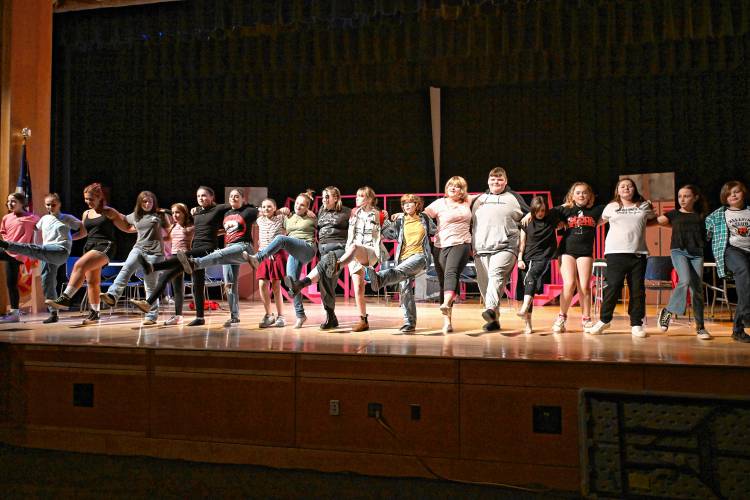 Members of the “green” cast of “Mean Girls Jr.” rehearse a scene at Turners Falls High School and Great Falls Middle School on Wednesday. Performances are set for Thursday, Nov. 21 through Sunday, Nov. 24.