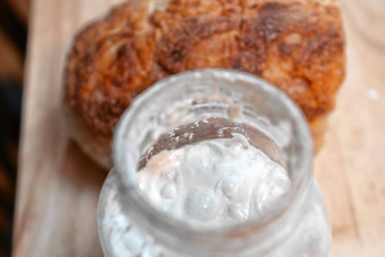 A bubbling jar of sourdough starter at The Sourdog, a cottage bakery, in Orange.