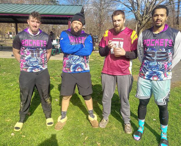 Members of the Namaste Rockets during a recent Sunday at the Greenfield Touch Football League at Green River Park.