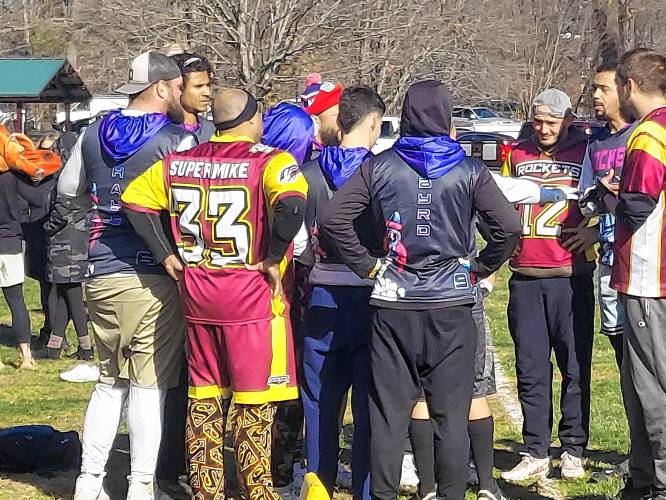 The Namaste Rockets are one of two teams sponsored by the Greenfield restaurant in the Greenfield Touch Football League.