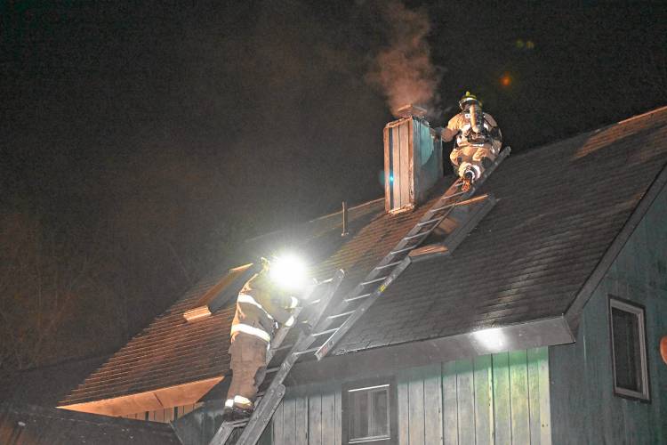 Firefighters from six towns knocked down a chimney fire on Legate Hill Road in Charlemont on Friday night.