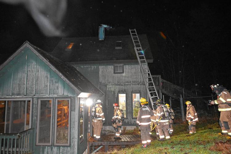 Firefighters from six towns knocked down a chimney fire on Legate Hill Road in Charlemont on Friday night.