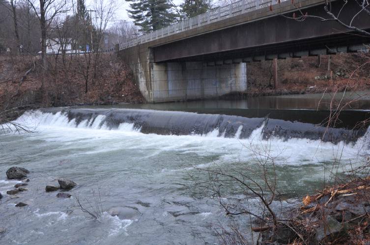 The dam on the Green River under the Mill/River Street bridge in Greenfield.