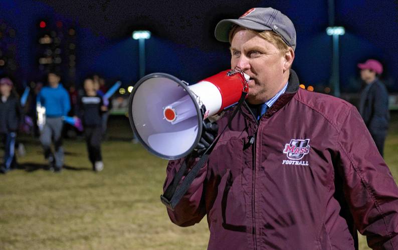 Timothy Anderson, the UMass marching band director, gives direction during a practice for the Macy’s Thanksgiving Day Parade.