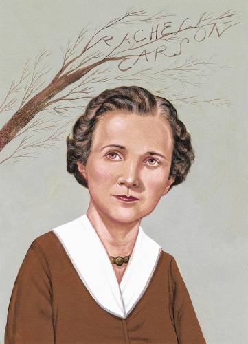 Anita Kunz’s portrait of Rachel Carson. Carson began her career as a marine biologist prior to becoming a full-time writer. Her groundbreaking 1962 book led to a nationwide ban on DDT and other dangerous pesticides. 