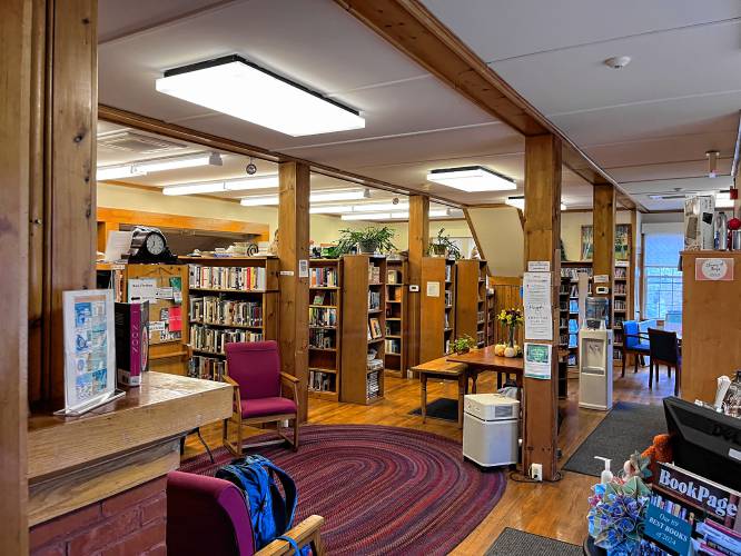 The stacks at the Rowe Town Library.