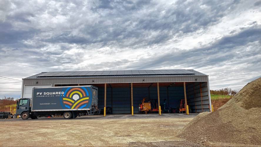 PV Squared crews installed solar panels at the Shelburne Highway Pole Barn on Colrain Street