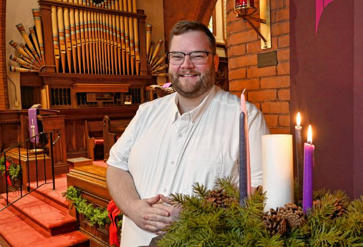 Pastor Benjiman Durfee in the Trinity Church in Shelburne Falls.